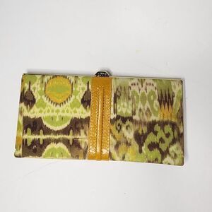 Lodis Large Clutch Wallet Wristlet Retro Abstract Design Green Brown Yellow
